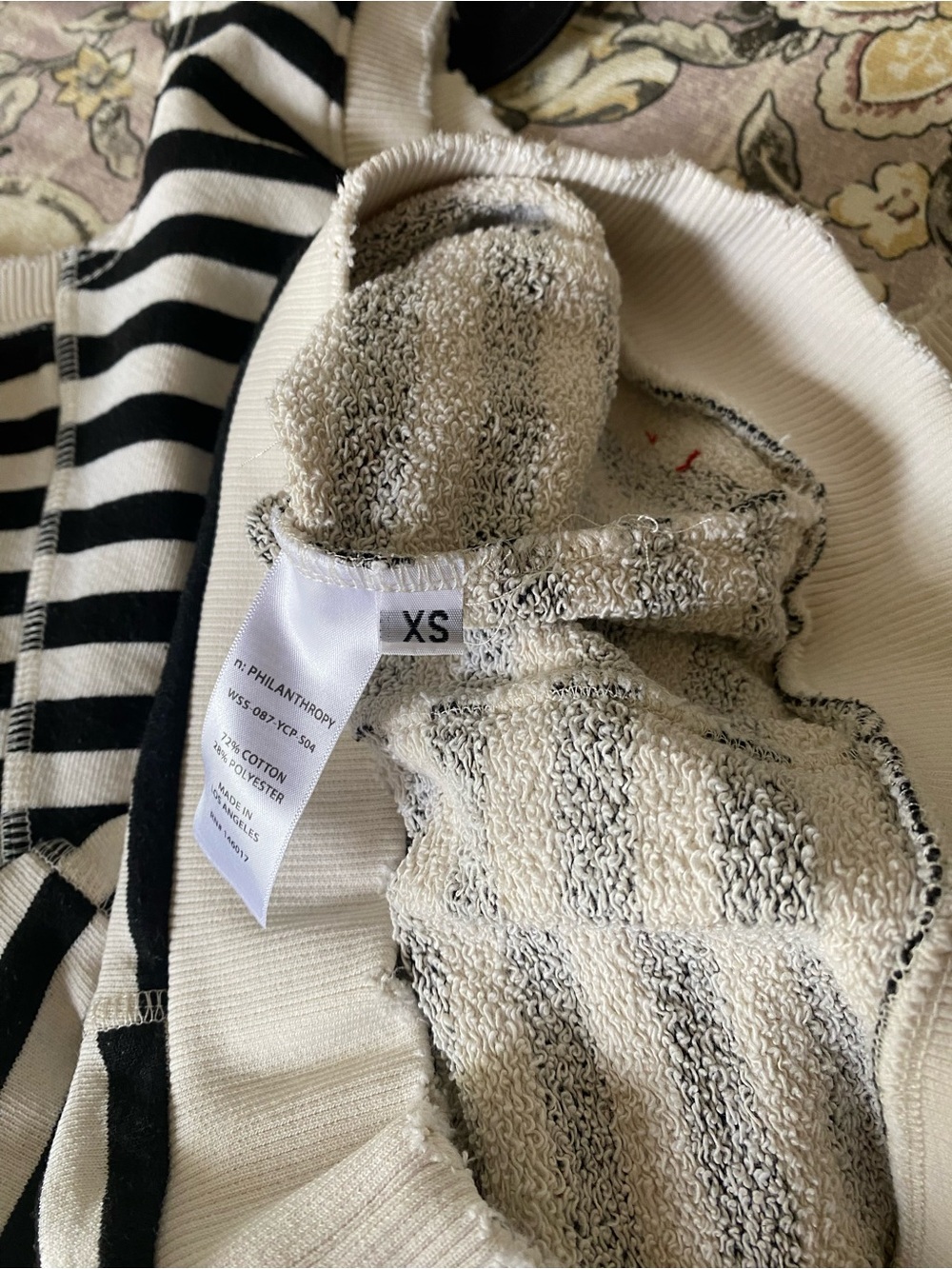 n:PHILANTHROPY Black and Cream Striped Crewneck cold shoulder sweatshirt - Picture 5 of 5
